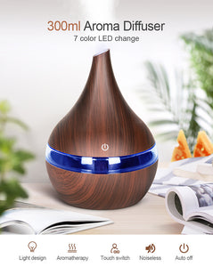 Wood Transparent Texture Ultrasonic Oil Diffuser with 7 color LEDs - store4homes